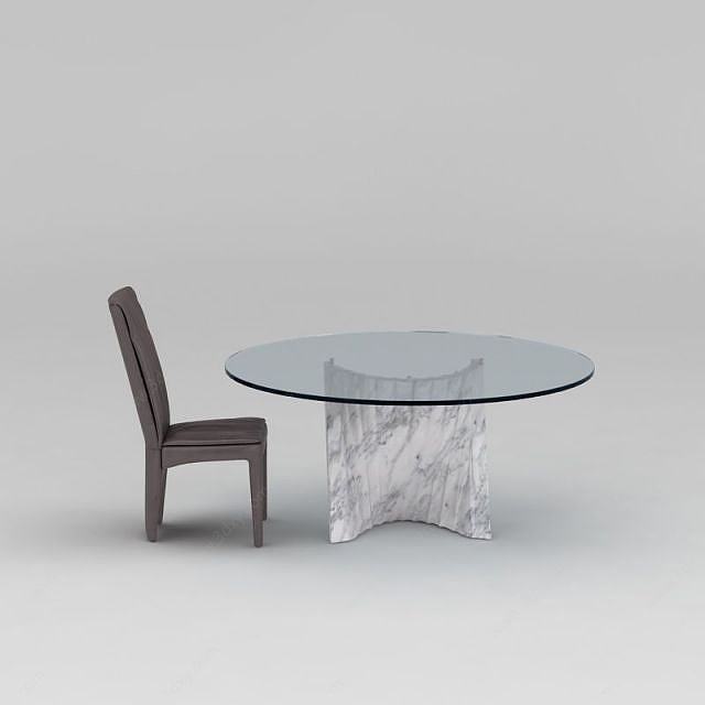 现代圆餐桌餐椅组合3D模型