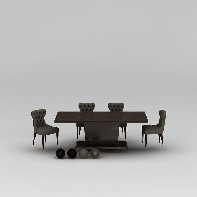 高档实木餐桌椅组合3D模型