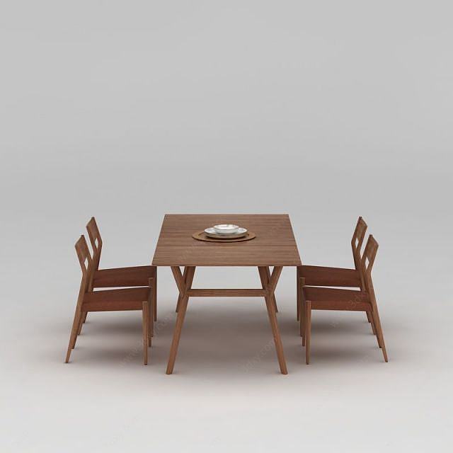 休闲原木餐桌椅组合3D模型