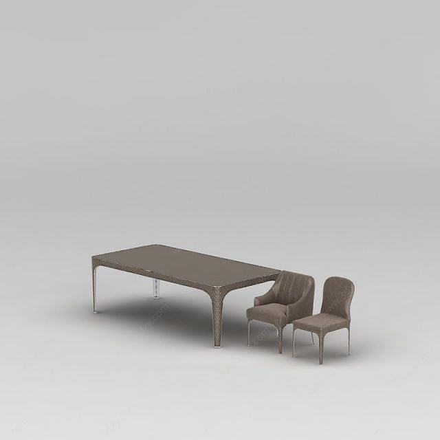 棕色简约餐桌椅组合3D模型