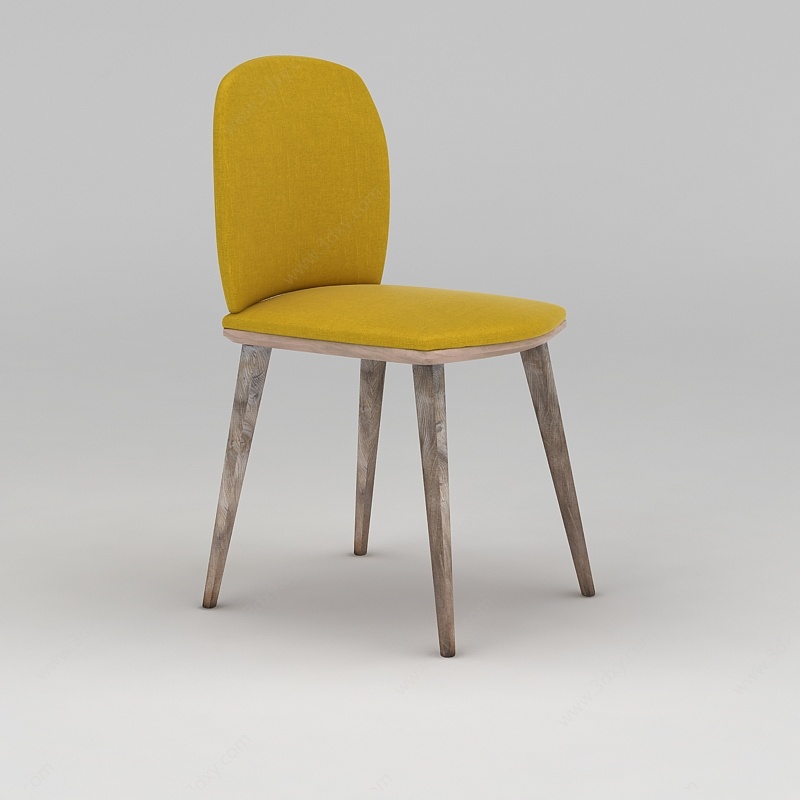 现代黄色原木无扶手餐椅3D模型