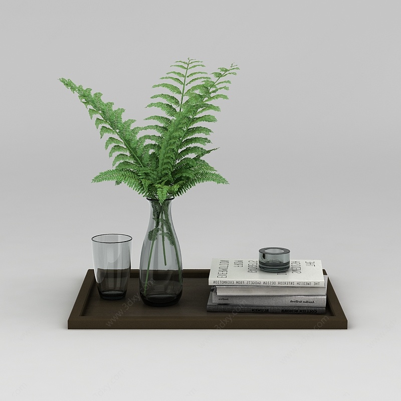 办公桌绿植花瓶水杯组合3D模型
