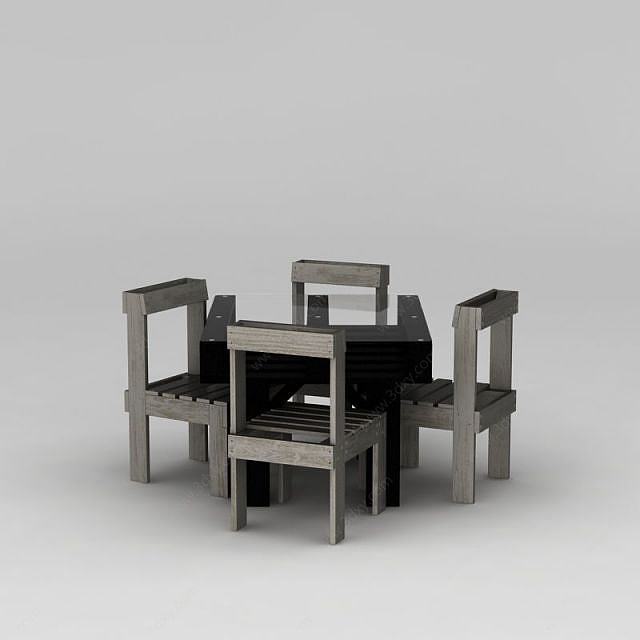 田园复古风格餐厅桌椅3D模型