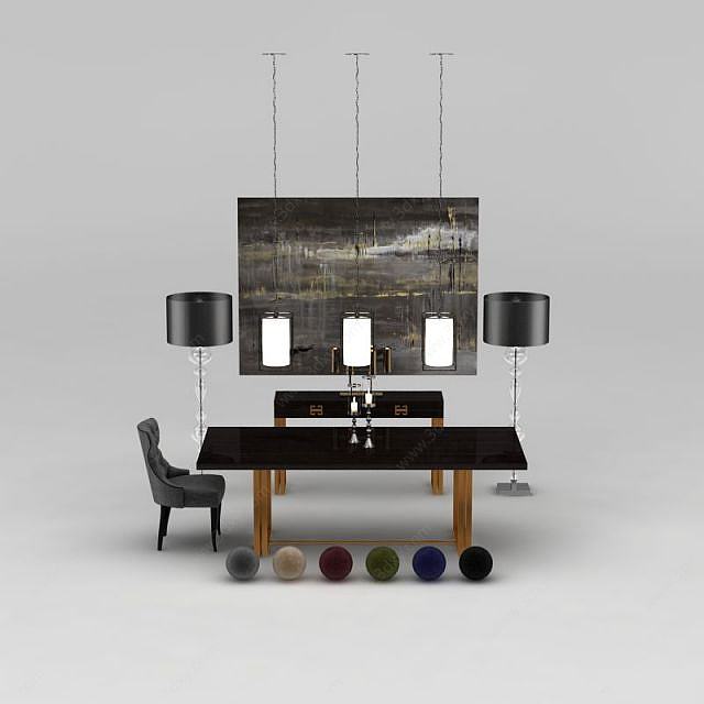 现代餐桌椅挂画摆设组合3D模型