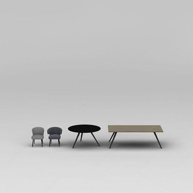 现代布艺单椅圆桌组合3D模型
