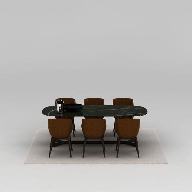 现代六人餐桌椅组合3D模型