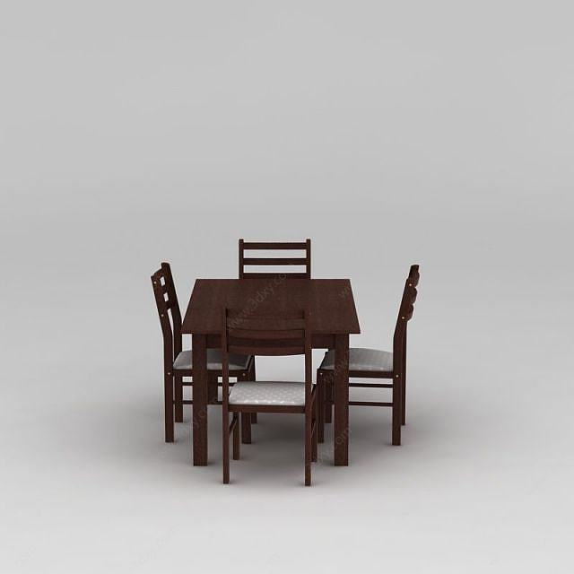 美式实木餐厅餐桌椅组合3D模型