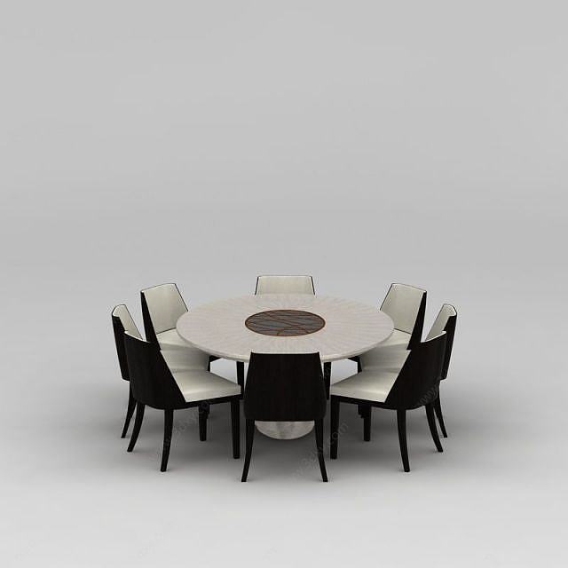 餐厅圆形餐桌餐椅组合3D模型