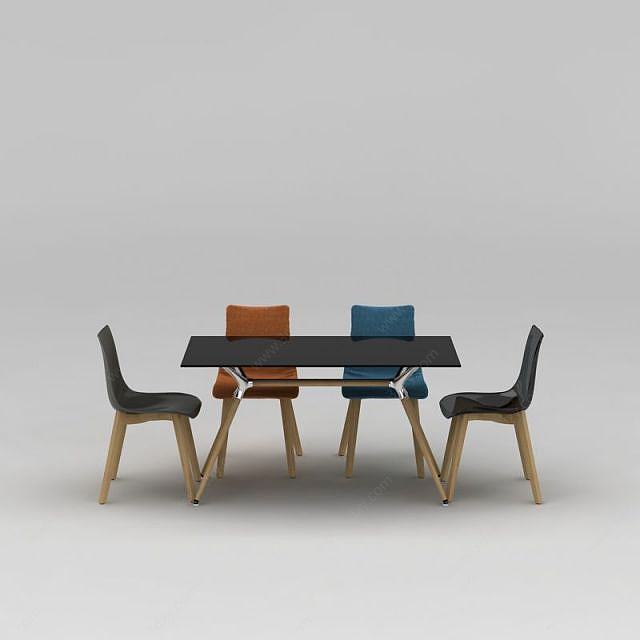 时尚简约长方形餐桌餐椅组合3D模型