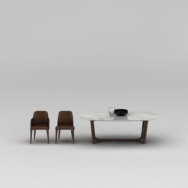 大理石餐桌椅组合3D模型