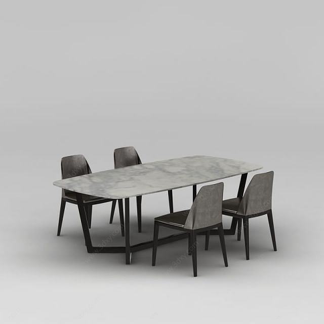 现代风格大理石餐厅桌椅组合3D模型