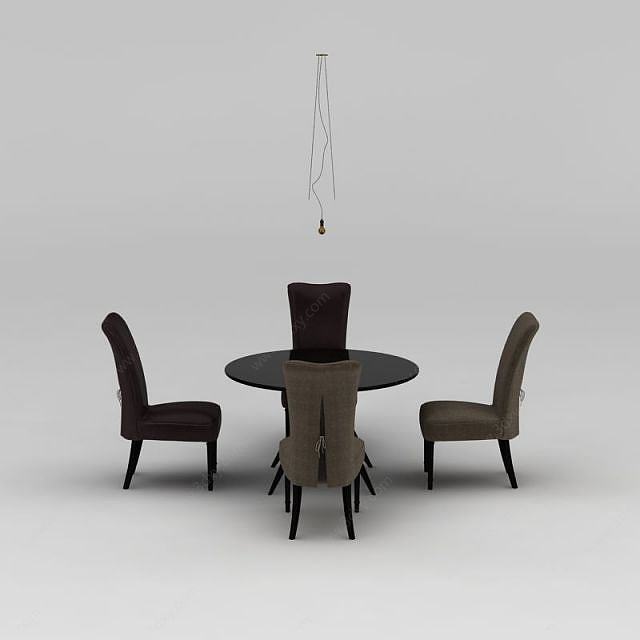 现代圆形餐桌椅吊灯组合3D模型