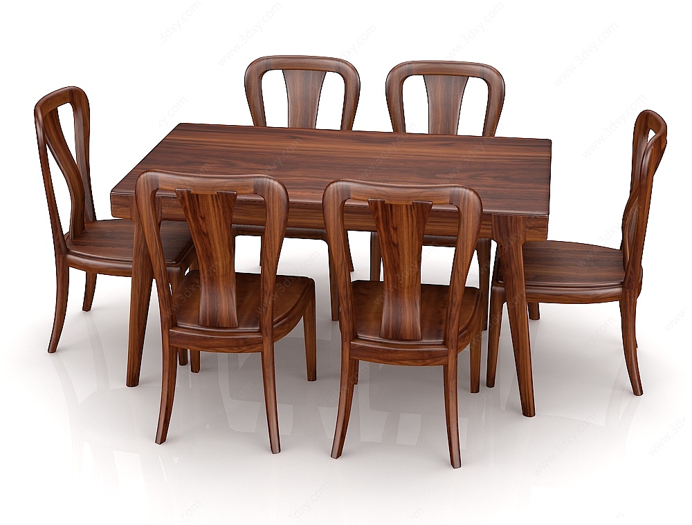 中式精品全实木餐桌椅3D模型