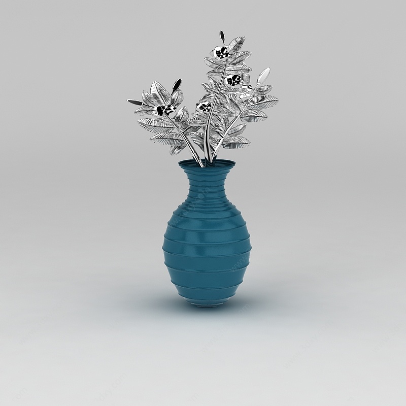蓝色工艺花瓶摆件3D模型