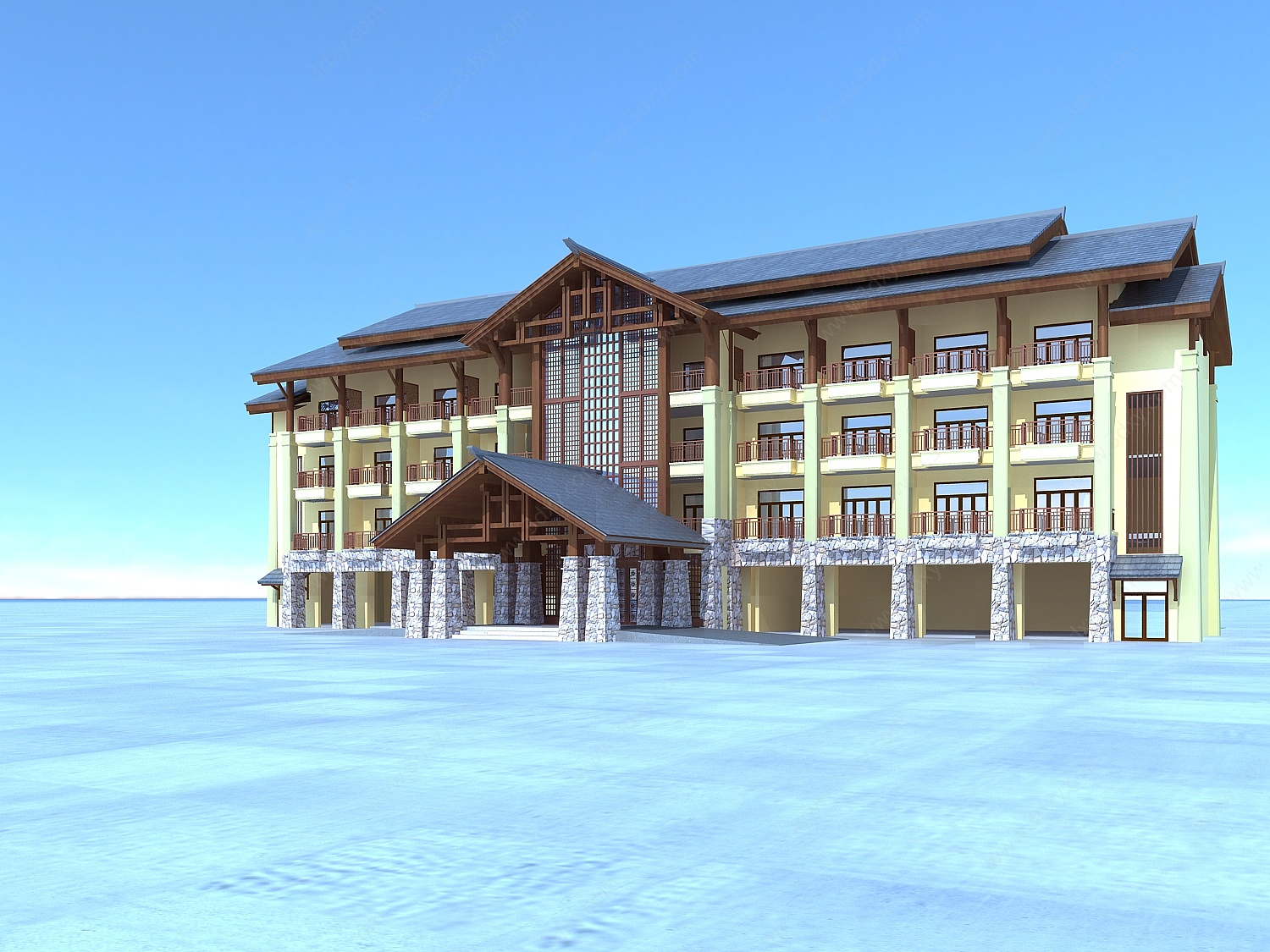 现代中式酒店3D模型
