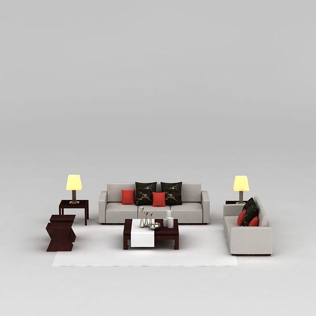 象牙色简约组合沙发3D模型