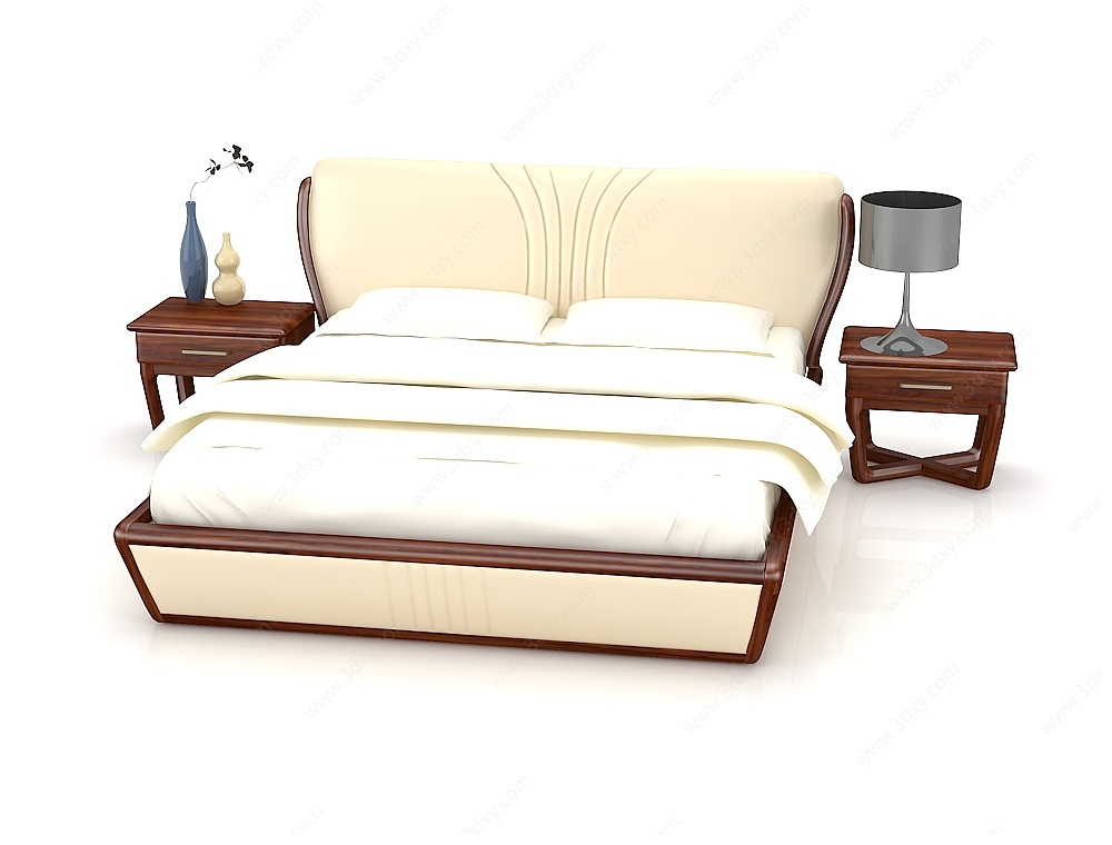 卧室软包双人矮床3D模型