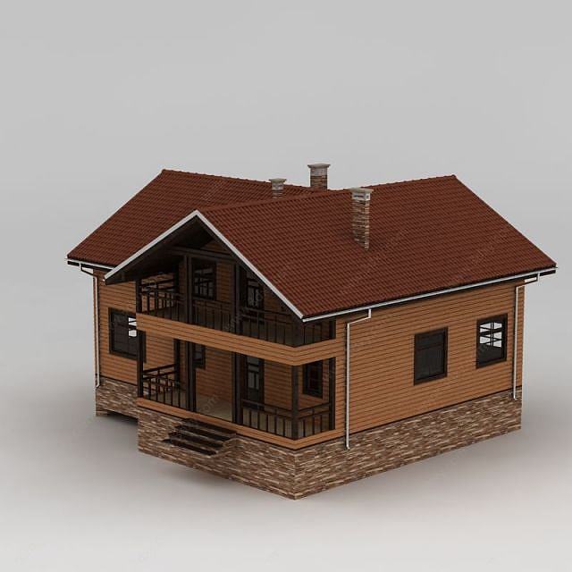 美式二层木屋3D模型