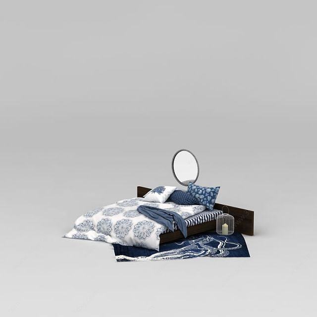 卧室矮床及床上用品3D模型