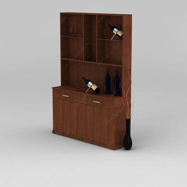 现代简约实木酒柜3D模型