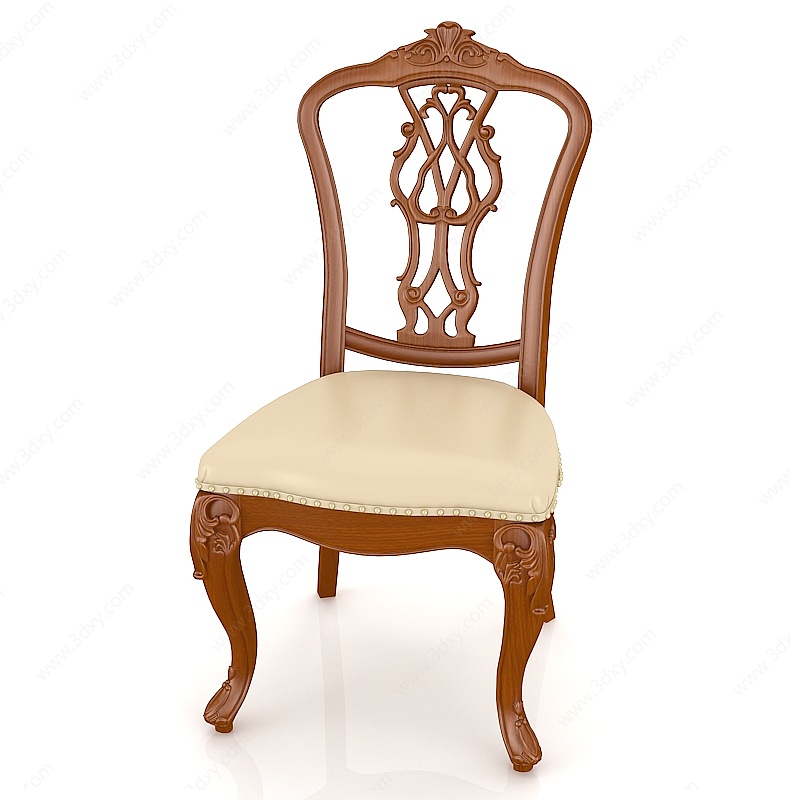 美式米色实木餐椅3D模型