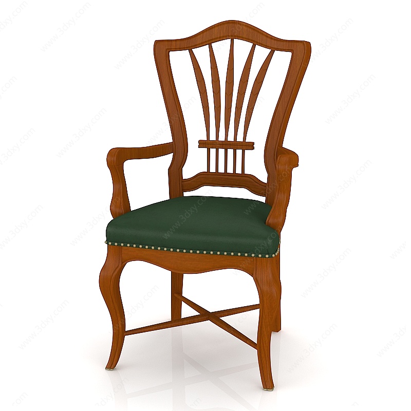 美式实木扶手餐椅3D模型