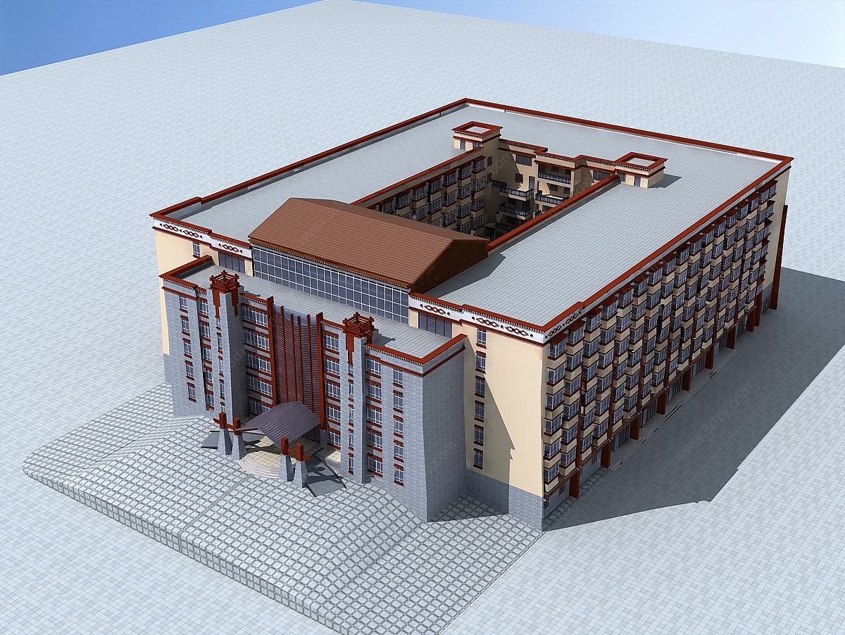 藏式大型酒店3D模型
