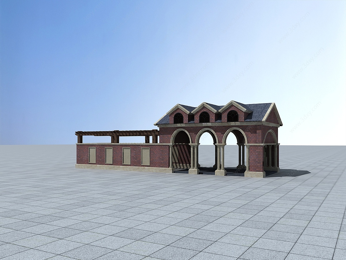 欧式停车场入口3D模型