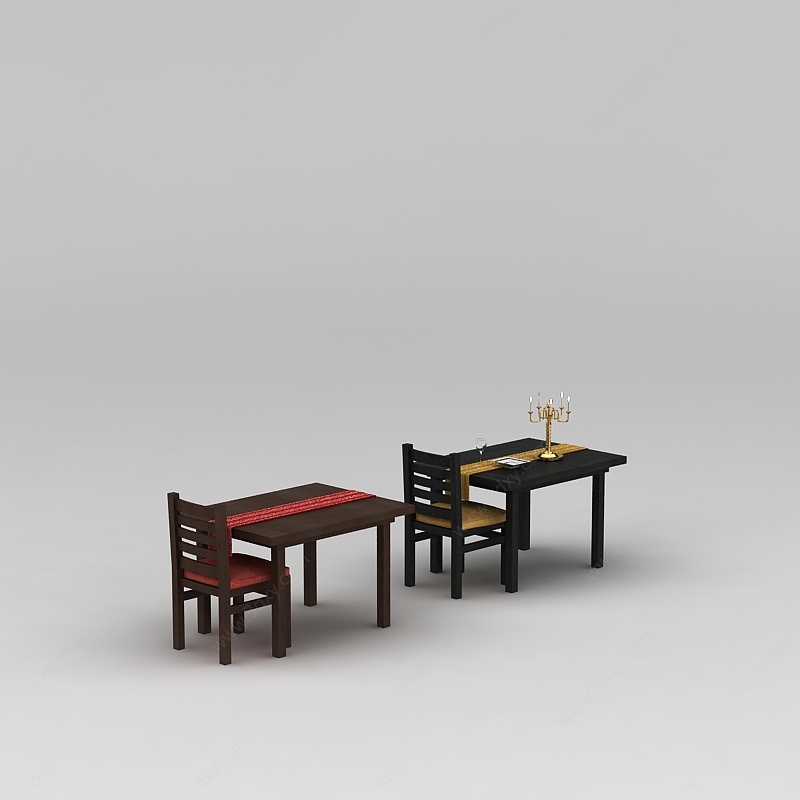 乡村田园餐厅桌椅组合3D模型