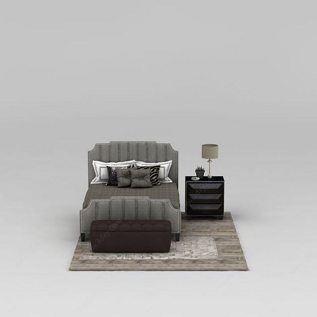 卧室简约灰色双人床3D模型