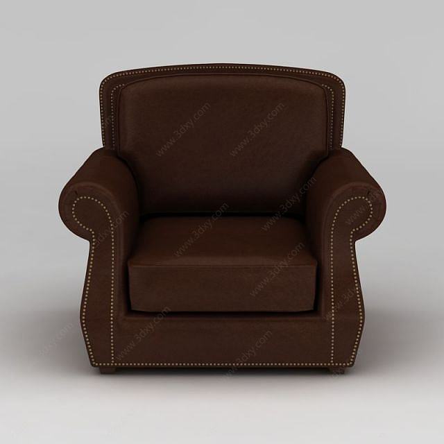 简约褐色单人沙发3D模型