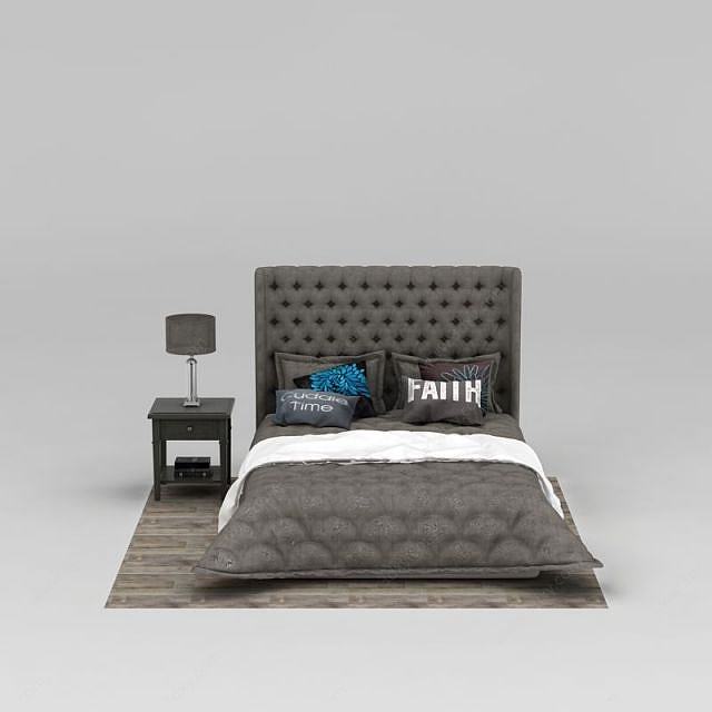 灰色软包矮床3D模型