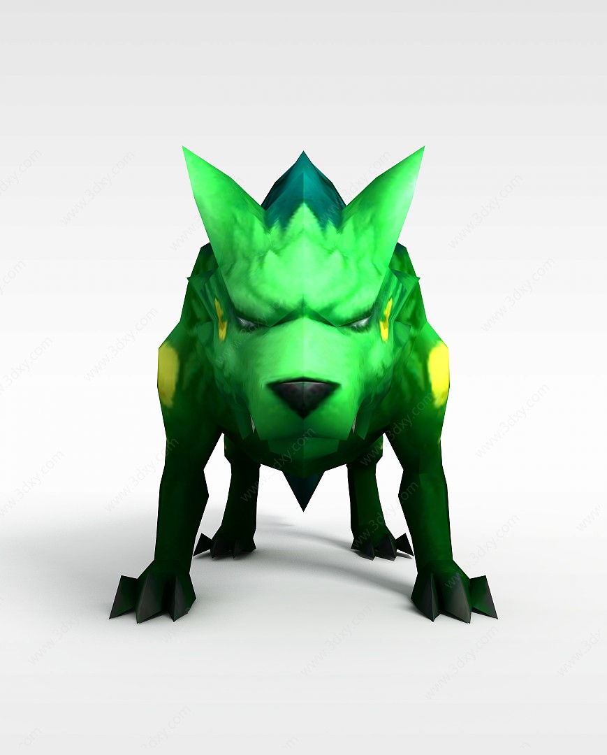 游戏素材绿色的狼3D模型