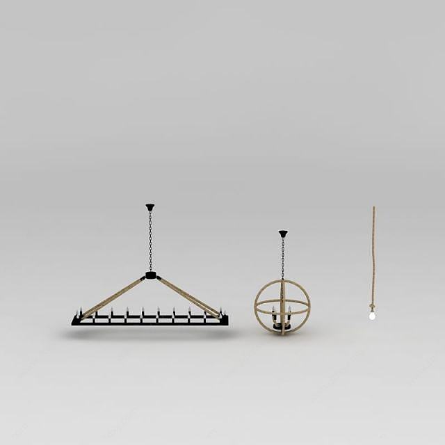 工业风麻绳吊灯3D模型