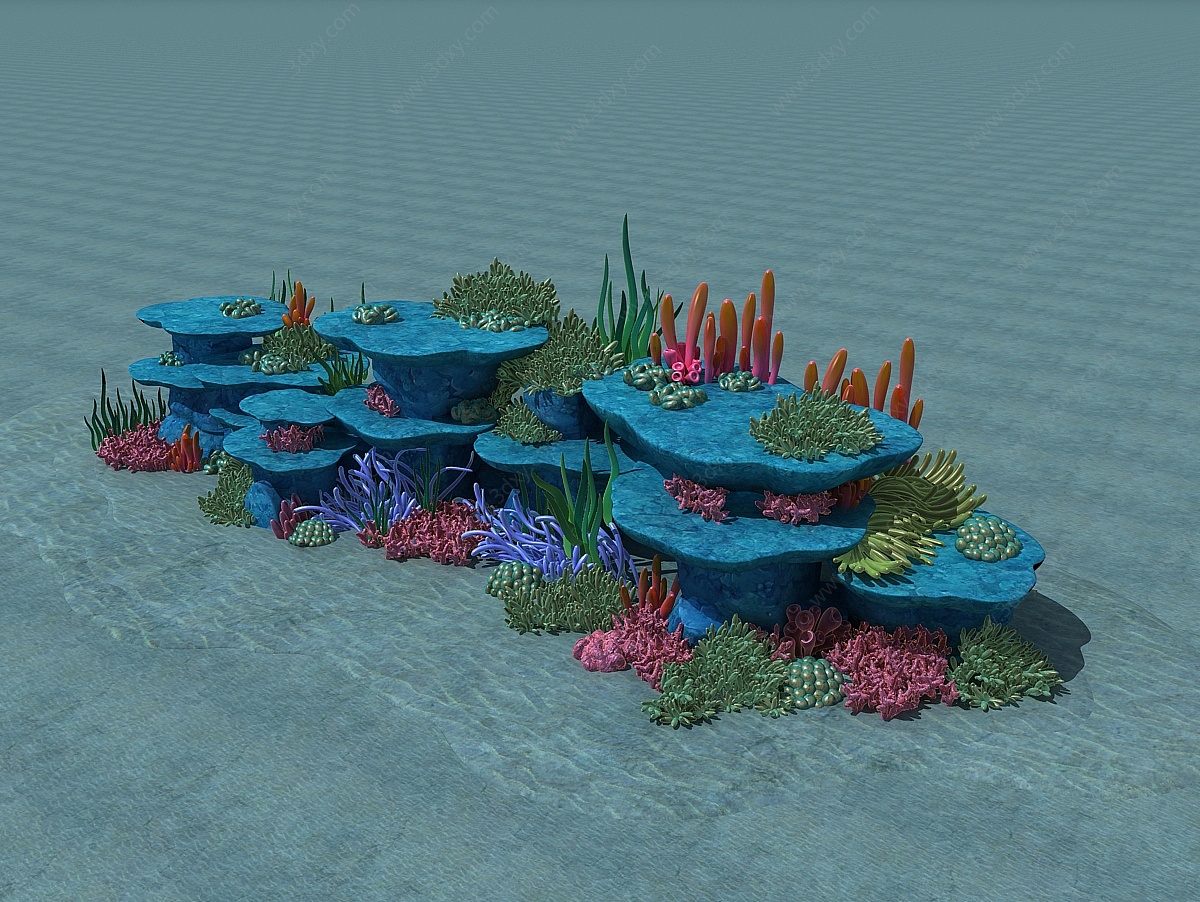 海底礁石和珊瑚3D模型