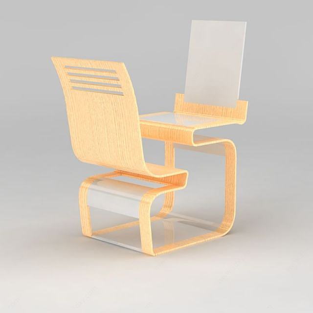 创意单人连体桌椅3D模型