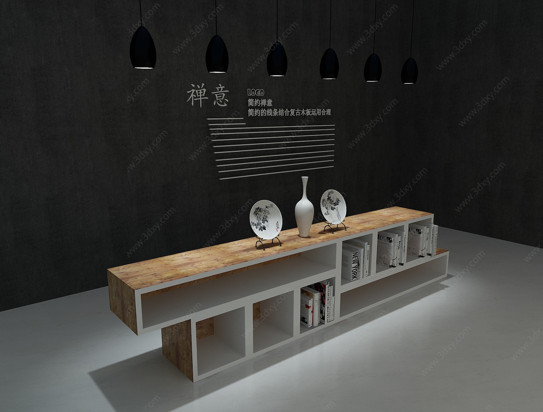 中式陈列柜书柜3D模型