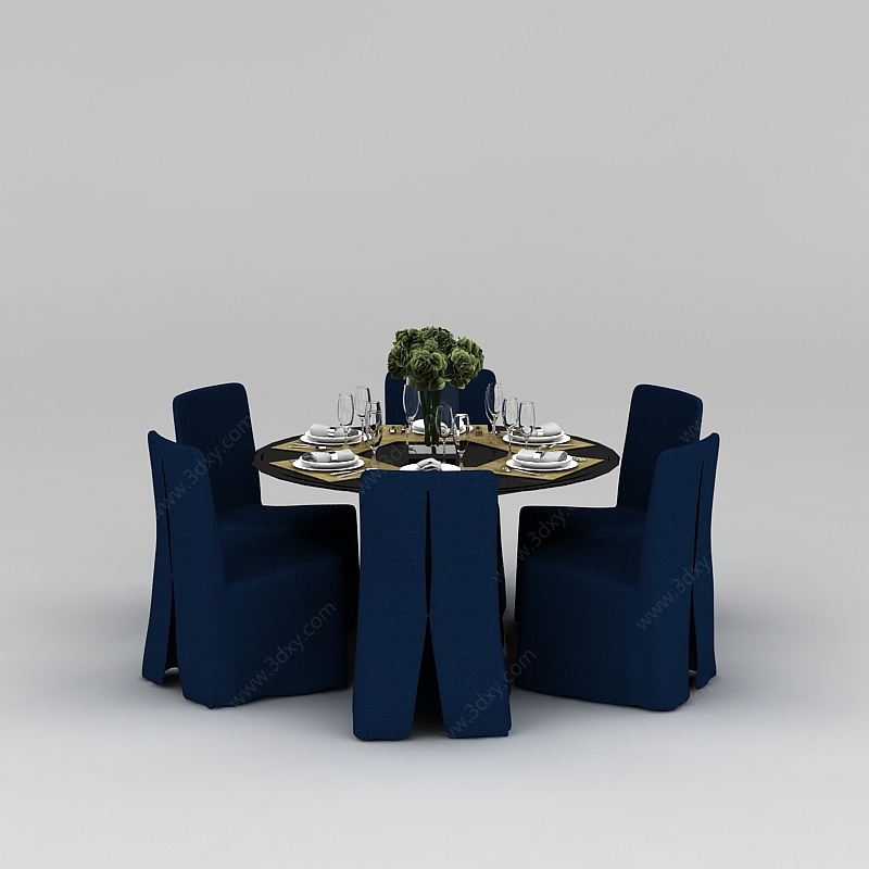 饭店深蓝色餐桌椅3D模型