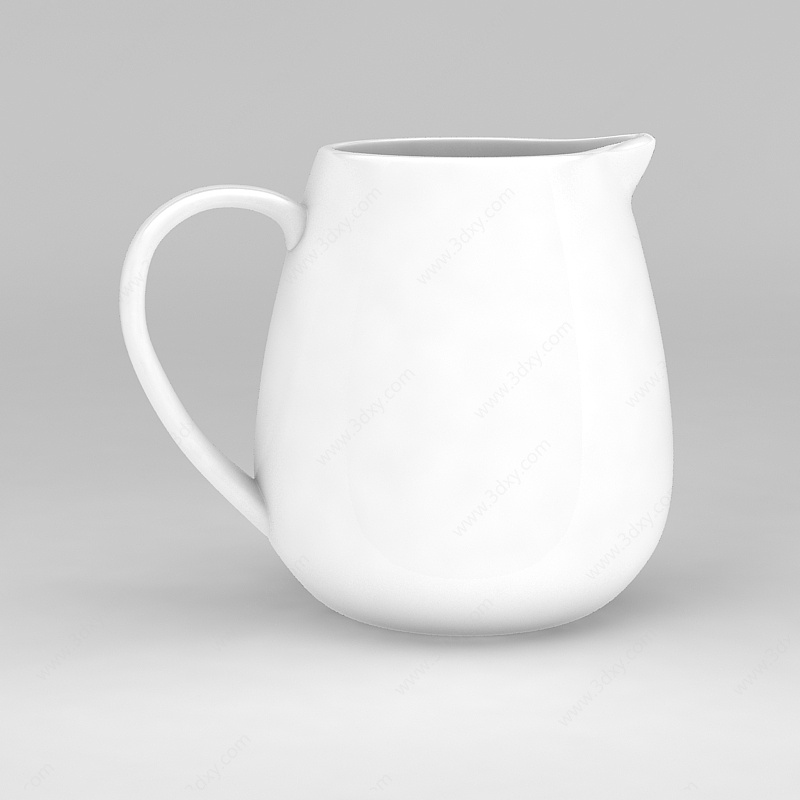 圆润纯白陶瓷茶壶3D模型