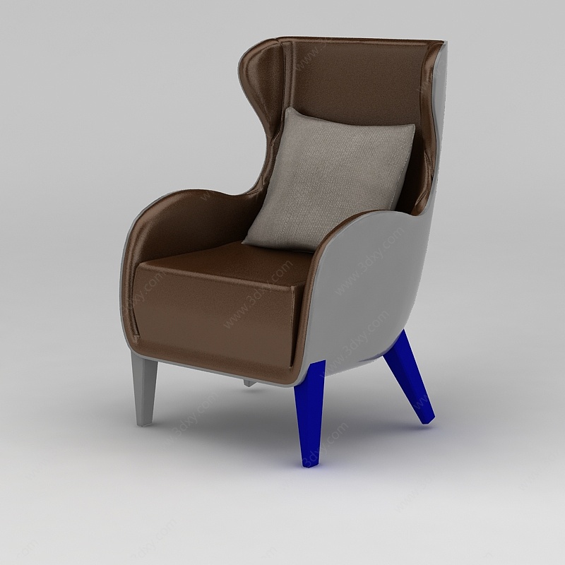 咖啡色高背沙发椅3D模型