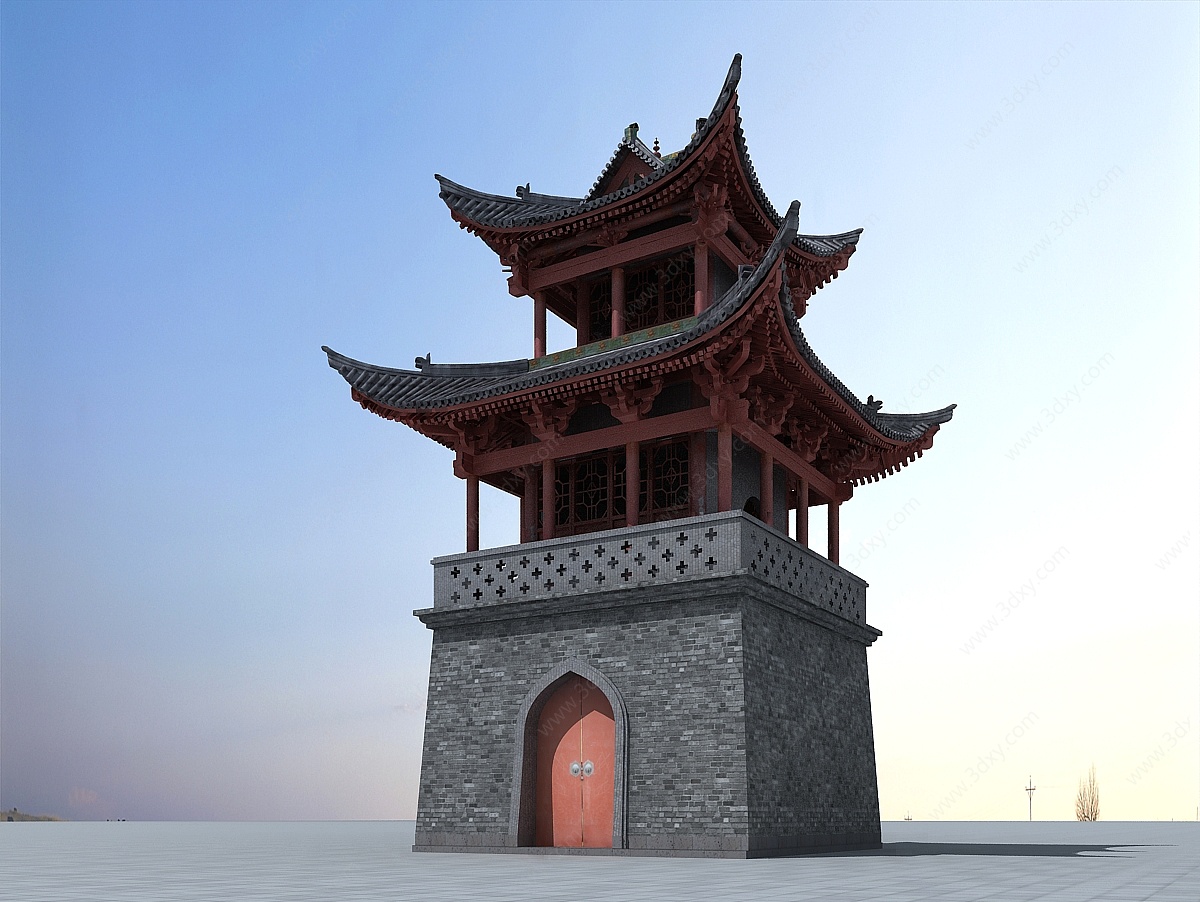 中国古建筑塔楼3D模型