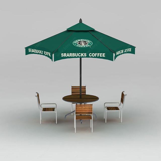 星巴克遮阳伞休闲椅3D模型