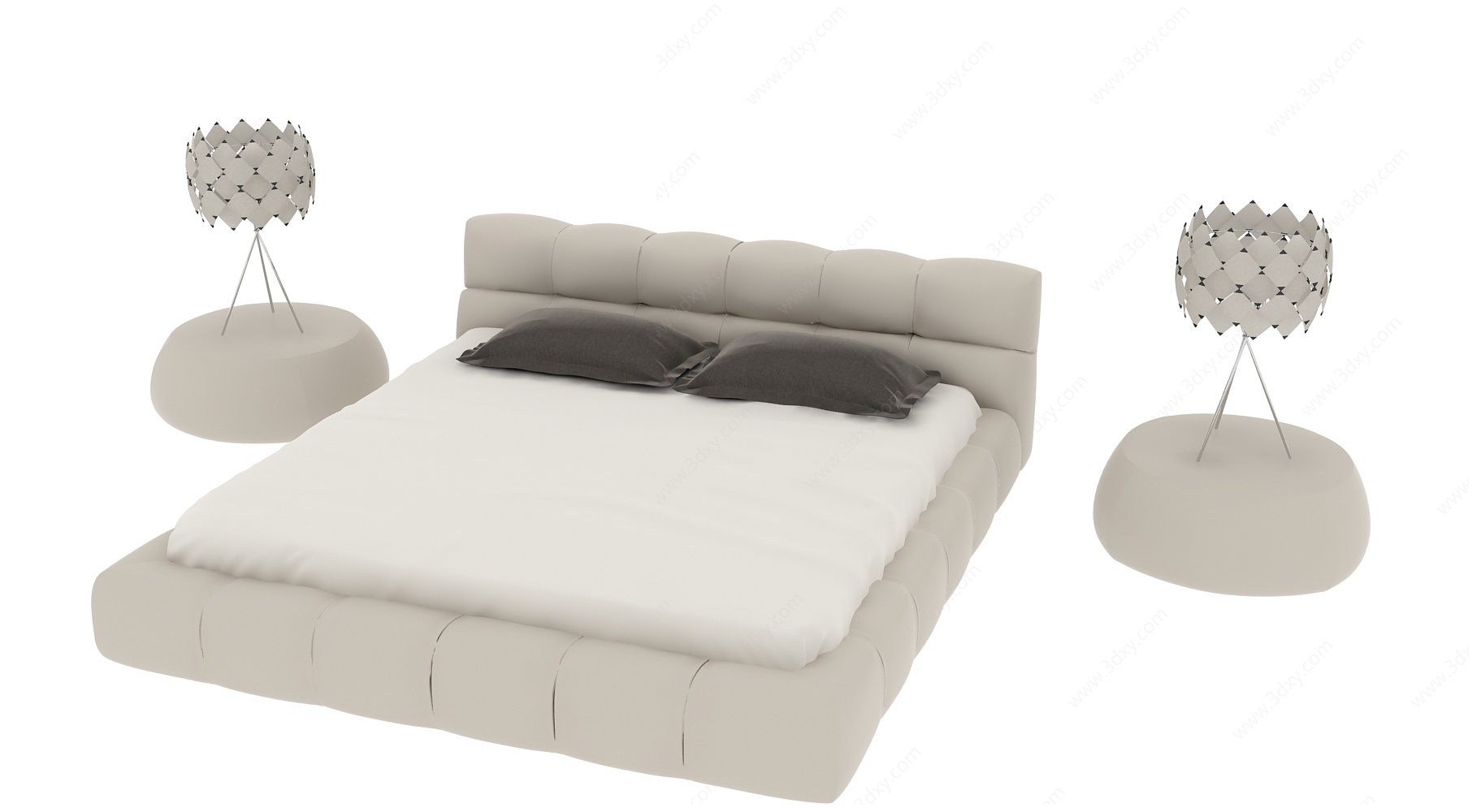 现代软包矮床3D模型