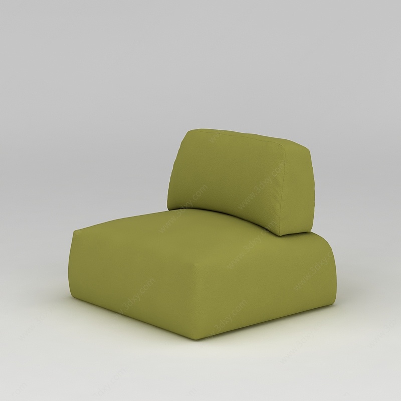 绿色布艺休闲单人沙发3D模型