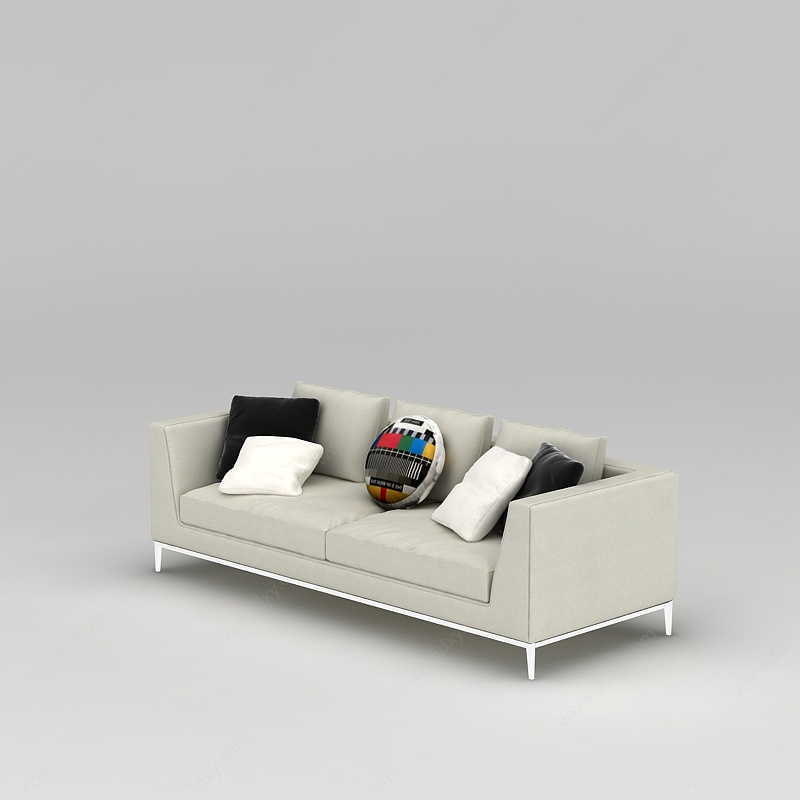 象牙白两人沙发抱枕组合3D模型