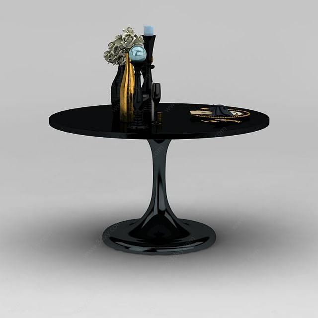 现代黑色圆餐桌3D模型