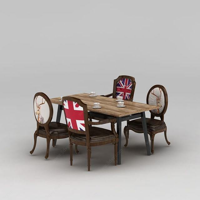 复古餐厅桌椅3D模型