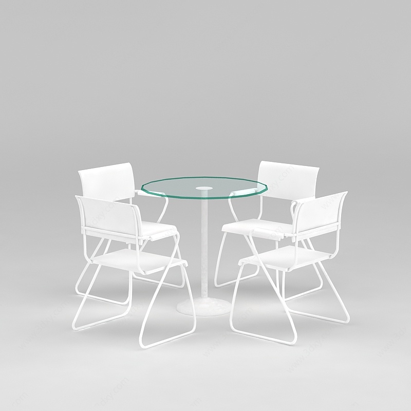 室外白色休闲桌椅3D模型