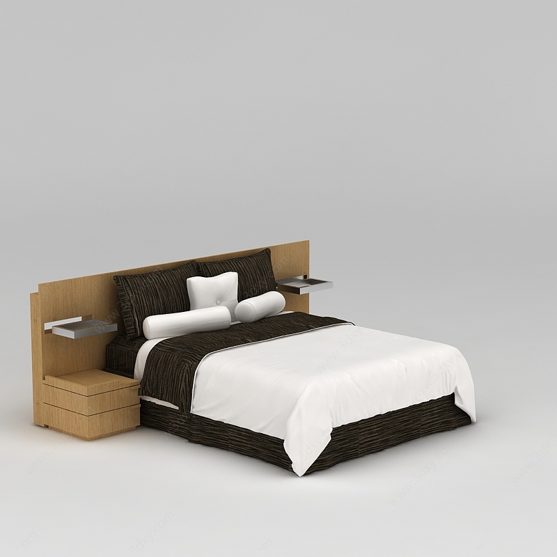 中式简约风格双人床3D模型