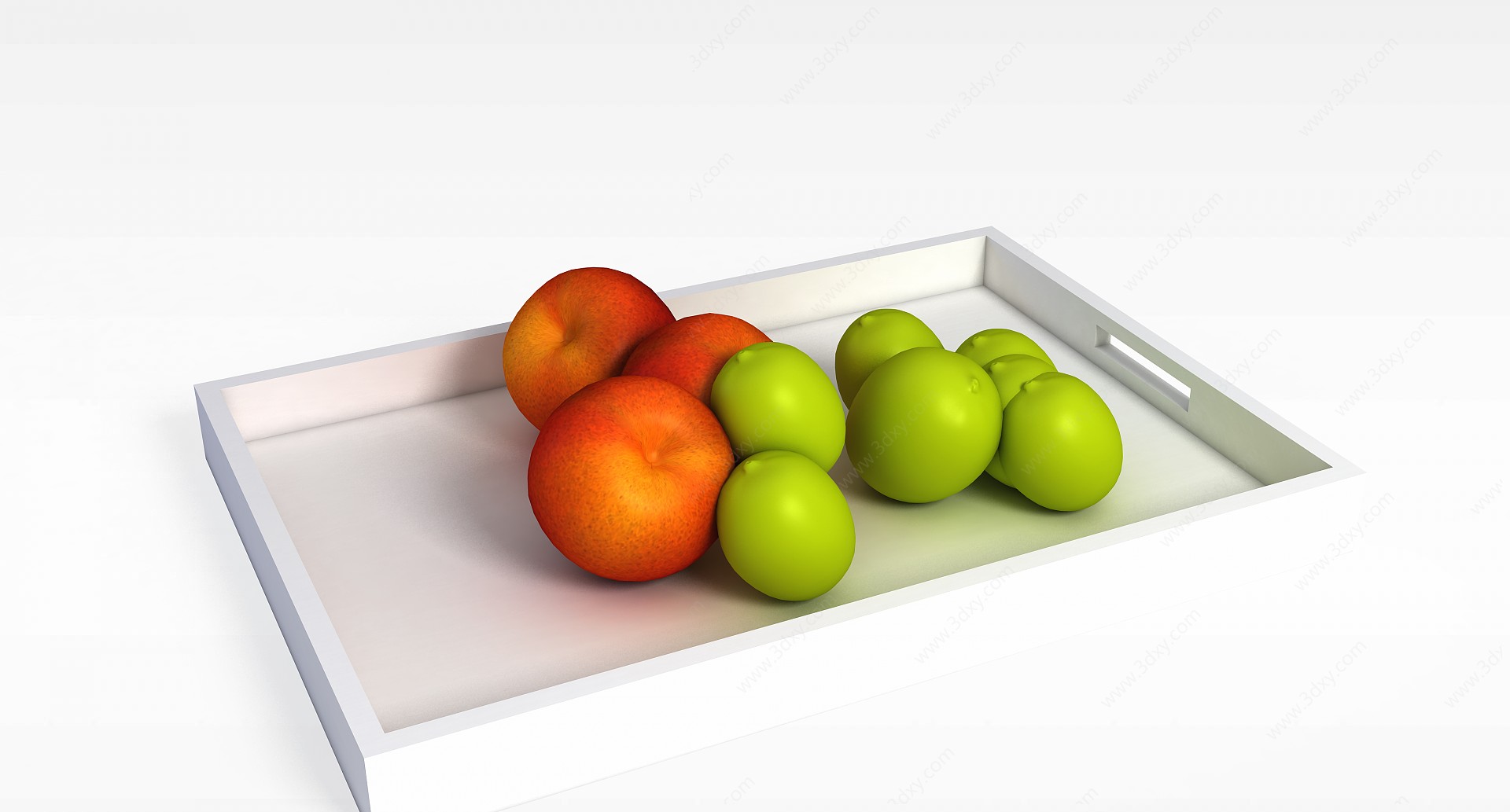 木质水果盘和水果3D模型